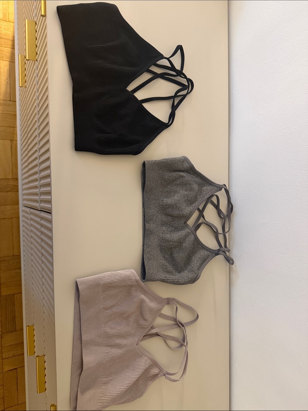 aerie THREE Strappy Ribbed Bralette Set in Black, Gray, Dusty Pink